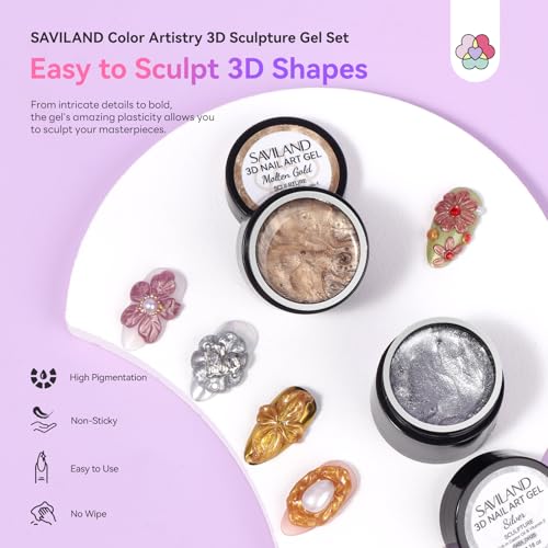 SAVILAND A1 Metallic 3D Sculpture Gel Set - Non-Sticky Nail Gel