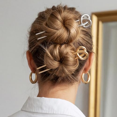 Gold Metal French Hair Pins U Shape Hair Fork for Buns & Updos (Pack of 2)