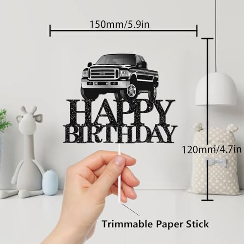 Pickup Truck Cake Topper for Adult Birthday - Black Glitter Decor