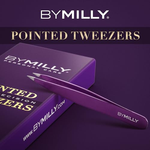 By MILLY Purple Pointed Tweezers - Precision Stainless Steel for Eyebrows & Ingrown Hair