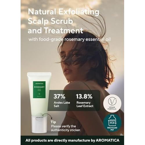 AROMATICA Rosemary Scalp Scrub 5.82oz / 165g, Scalp Treatment, Scalp Exfoliator with Salt Hair Scrub for Oily Scalp, Dandruff, Build Up Remover