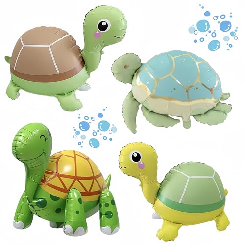 4Pcs Green Turtle Foil Balloons for Ocean Theme Parties