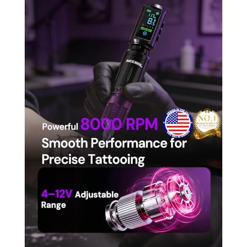 2 PCS 1600mAh Tattoo Batteries Tattoo Gun Kit - Wireless Tattoo Machine Kit, 20 Tattoo Cartridge Needles, Tattoo Ink Set, Full Tattoo Supplies for Beginners and Artists, Purple