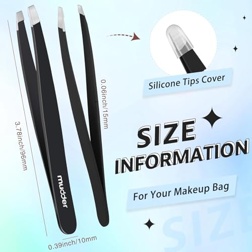 Mudder 12 Pcs Eyebrow Tweezers Set for Facial Hair Stainless Steel Slanted Tip Tweezers in Bulk for Men and Women(Black)