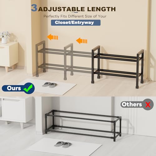 Adjustable 2-Tier Expandable Shoe Rack - Black Steel Organizer