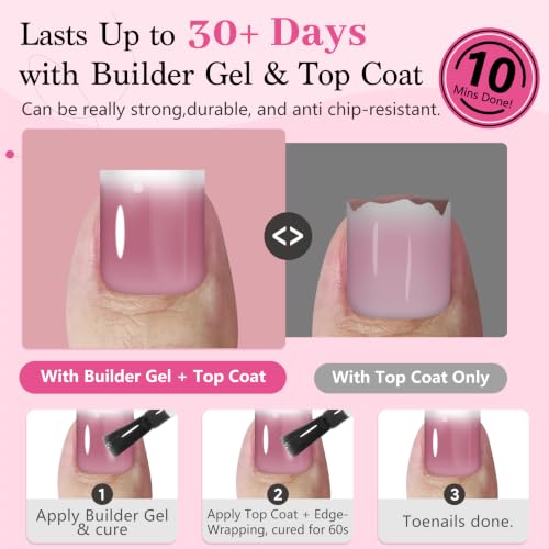 QIEK Graduated Pink French Tip Press On Toenails - 270 Pcs Square