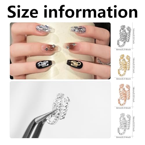 DANNEASY 30Pcs 3D Scorpion Nail Charms – Scorpion-Shape Alloy Nail Art, Flat-Back, Gold/Silver/Rose Gold/Black, Variation: Scorpion Series 3