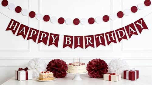 Burgundy Maroon Pom Poms & Streamers for Birthday Party Decor