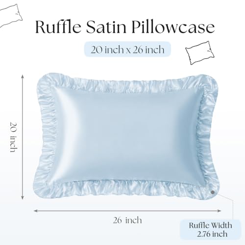 SiinvdaBZX Baby Blue Ruffled Satin Pillowcase Set of 2 | 20x26 Inch