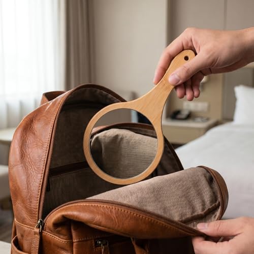 NOLITOY Wooden Handheld Vanity Mirror - Portable 10 Inch Makeup & Grooming Tool