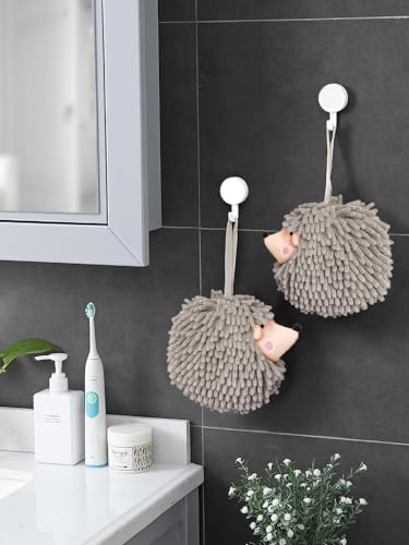 Sophie & Panda Fuzzy Ball Hand Towels Set of 2 - Cute Microfiber Hedgehog Design
