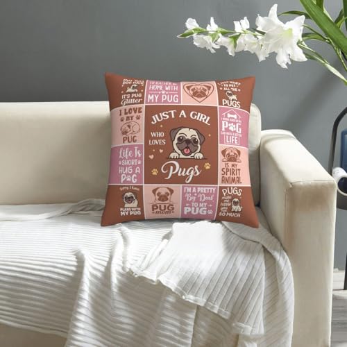 Funny Pug Pillowcase Gift for Pug Lovers - 18x18 Decorative Cover