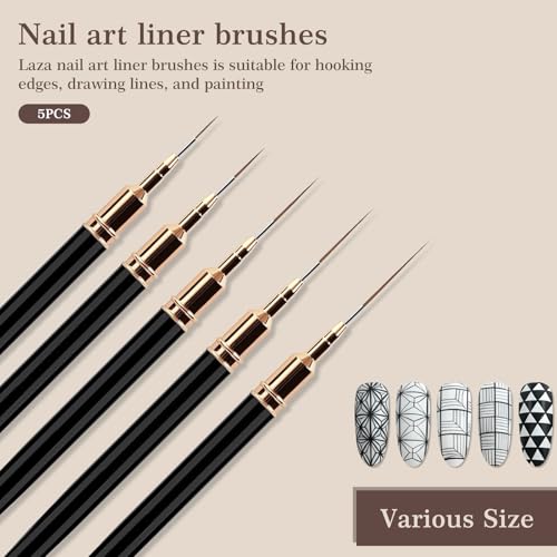 Laza Brown 16pcs Nail Art Brushes Set - Dotting, Lining & Detail Tools