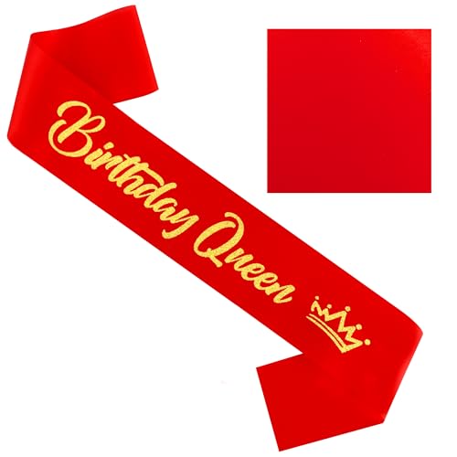 COCIDE Birthday Queen Sash for Women - Variation 004, Glitter Red & Gold
