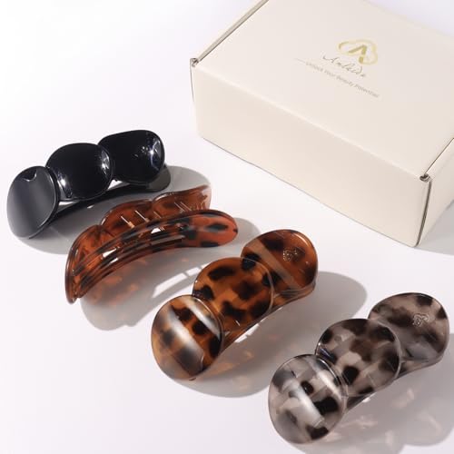 Amlaidu Flat Hair Clips for Women – Claw Clips for Thick/Thin Hair, 4 Color Variants (Yellow, Red, White Tort, Black) 1 Count