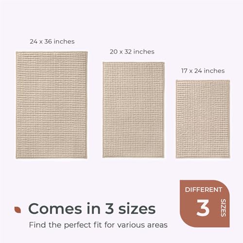 FRESHMINT Chunky Chenille Bathroom Rug, Beige, 17"x24" - Non-Slip, Water Absorbent, Machine Washable