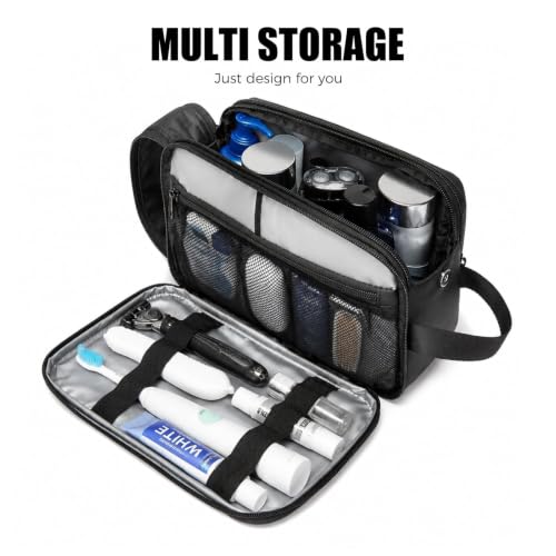 Black Travel Toiletry Bag for Men - Waterproof Dopp Kit Organizer