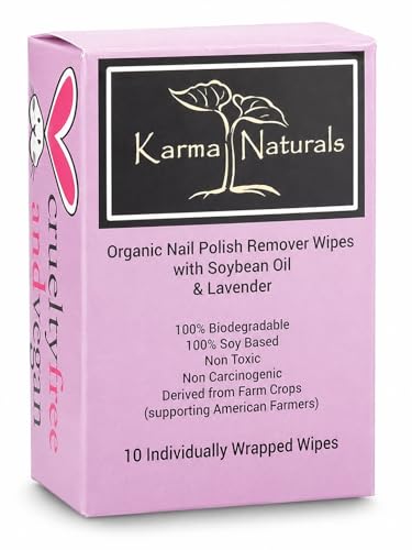 Karma Organic Soy Nail Polish Remover Wipes - 10 Non-Toxic Pads
