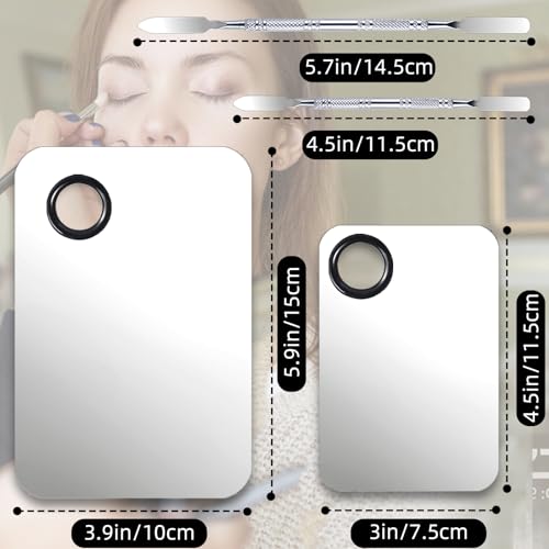 Stainless Steel Makeup Mixing Palette Set - 2 Sizes with Spatula