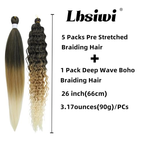 Ombre Blonde Pre Stretched Braiding Hair 26 Inch 1B/27/613 (Pack of 6)