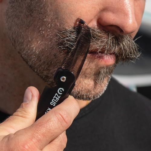 ZEUS Folding Mustache Comb - Handmade Tortoiseshell Pocket Comb for Men