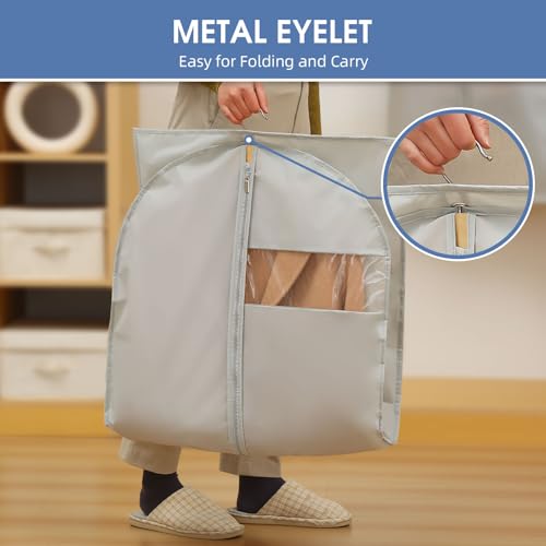 43" Hanging Garment Bags for Travel & Storage - 2 Pack Grey Suit Covers with Clear Window
