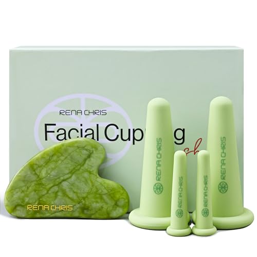 Rena Chris Green Facial Cupping Set & Gua Sha Tool - Jade Therapy for Skin Care