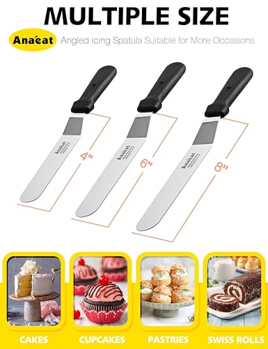 Anaeat Set of 3 Professional Angled Icing Spatulas - Stainless Steel Blades for Cake Decorating