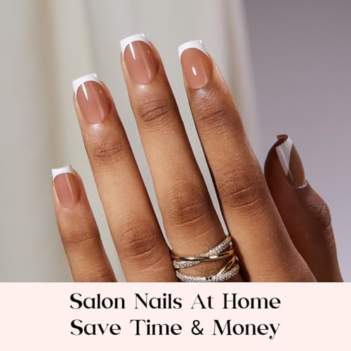 Beetles Brown French Tip Press On Nails - Short Square 150 Pcs - S-01