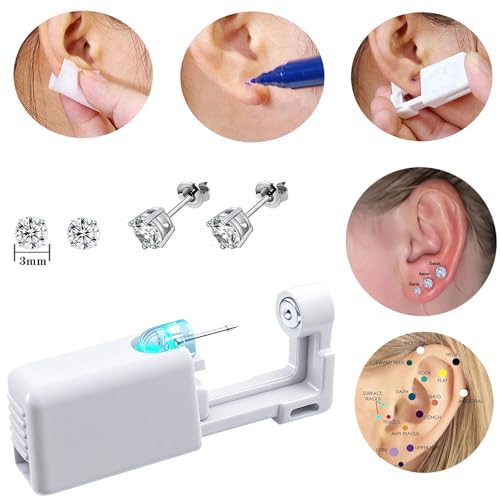 SLVIEKAE Painless Ear Piercing Gun Kit with 3mm 4mm 5mm Earrings