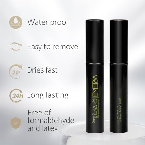 EMEDA Strong Hold Lash Glue Black 2pcs — Hypoallergenic Waterproof Eyelash Adhesive, Fast Drying
