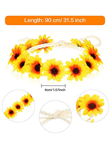 WILLBOND 8 Pcs Yellow Sunflower Headbands for Women - Floral Hair Wreaths
