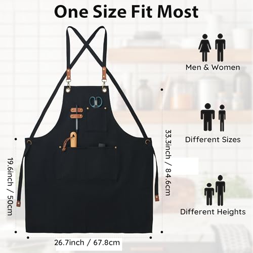 Adjustable Canvas Apron with 3 Large Pockets - Water Resistant for Cooking & Gardening