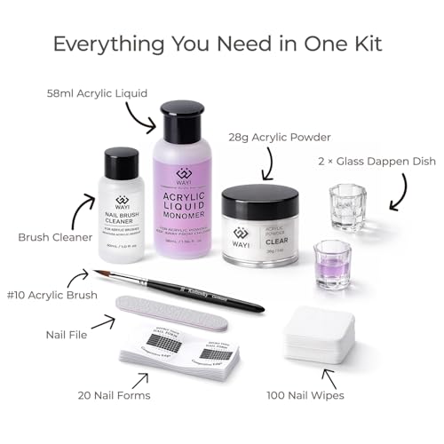 WAYI Acrylic Nail Kit for Beginners - 58ml Liquid Monomer & 28g Clear Powder