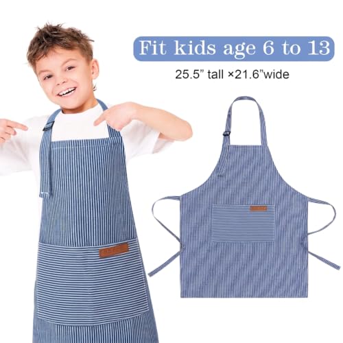 Adjustable Kids Cooking Apron Set - 3 Pack with Pockets