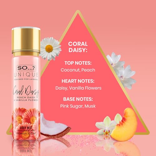 So...? Coral Daisy Body Mist Pack of 3 - Long-Lasting Fragrance for Women - 5.17 Fl Oz Each