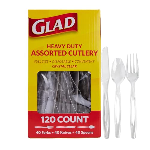 Glad Clear Disposable Plastic Cutlery Set - 120 Count Heavy Duty Utensils