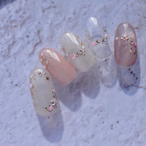 Dornail Gold Ice Crystal French Nail Stickers - Moon & Star Jelly Tips