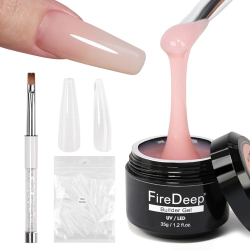 Firedeep Nude Builder Gel Kit 35g (1.23 oz) 3-in-1 | Includes Nail Tips, Brush & Model