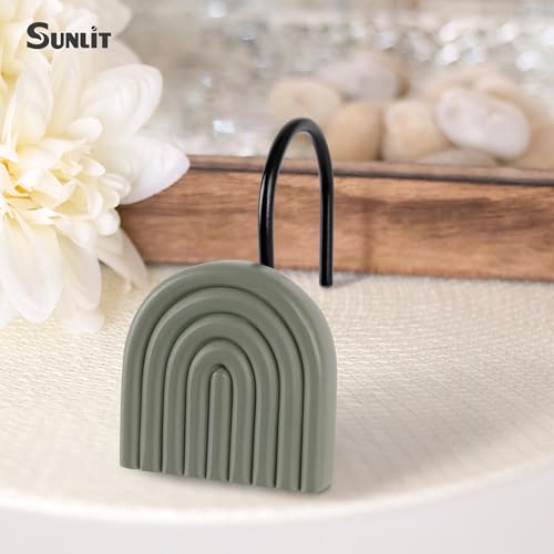 Mid Century Green Shower Curtain Hooks - Set of 12 Decorative Rings