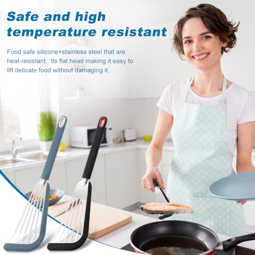 Waylenbo Fish Spatula Turner Set of 2 - Silicone Edge & Slotted Design