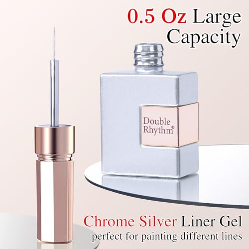 Double Rhythm Chrome Silver 15ml Metallic Gel Liner Nail Polish - 3D Mirror Effect