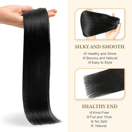 Clip-In Human Hair Extensions 14 Inch Natural Black Brazilian Straight 60G