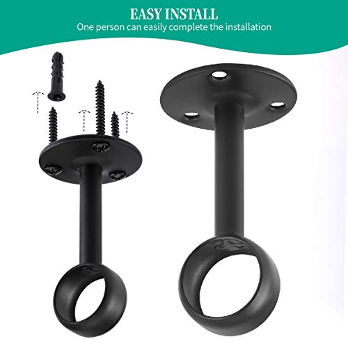 Heavy Duty Ceiling-Mount Curtain Rod Bracket Holders - 4 PCS, Black