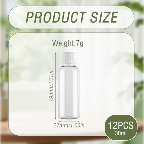 12pcs 30ml Refillable Transparent Travel Cosmetic Bottles Set with Leak-Proof Screw Lids