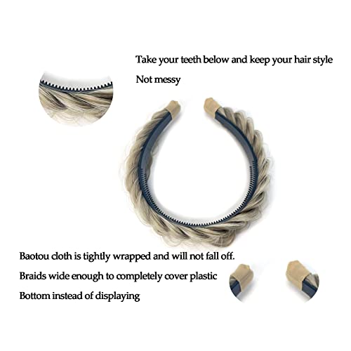Light Grey Gold Wide Braided Headband for Women & Girls Non-slip Hair Accessory