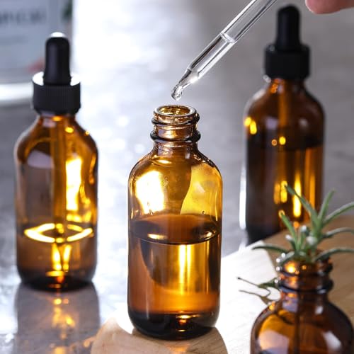 AOZITA Amber Essential Oil Bottles 2oz (60ml) Refillable Glass Containers with Dropper & Funnel – Pack of 4