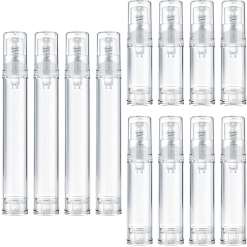 12pcs Airless Travel Pump Bottles Set 5ml, 10ml & 15ml Clear Cosmetic Containers