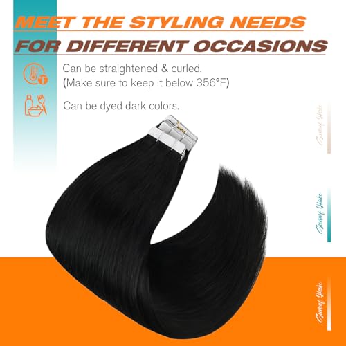 Sunny Hair Tape in Hair Extensions Human Hair 22inch Hair Extensions Real Human Hair Tape in Extensions Jet Black Tape in Extensions for Women 20Pcs 50g