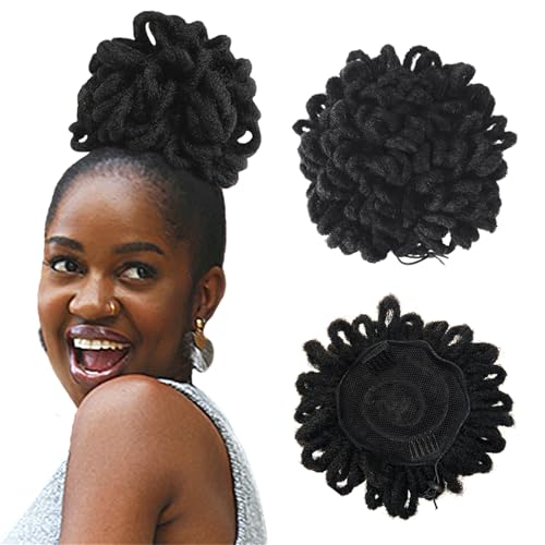 Liliyab 10-Inch Faux Locs Petal Bun Ponytail - Synthetic Dreadlock Hair Piece